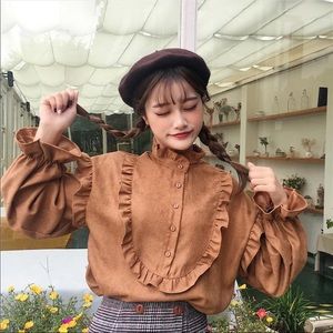 Autumn winter vintage ruffled blouse |Onesize